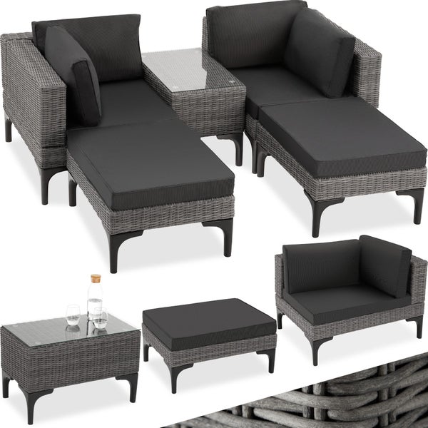 Rattan Lounge tectake Bellaria mit Aluminiumgestell mit Sicherheitsglasplatte