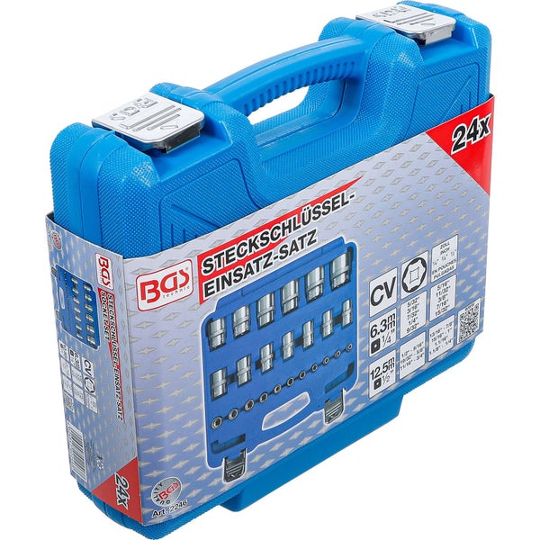 BGS Steckschlüssel-Einsatz-Satz Sechskant Antriebe Innenvierkant 6,3 mm (1/4), 12,5 mm (1/2) Zollmaße 24tlg. - 2246