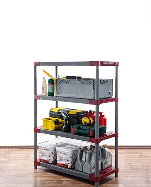 PROREGAL Kunststoffregal Grey Bear Low HxBxT 138 x 90 x 46 cm Fachlast 120 kg Grau/Rot