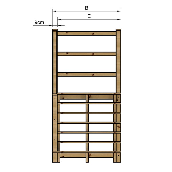 Illustration eines Holzregals mit Maßangaben