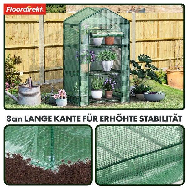 FLOORDIREKT Gewächshaus Bloom - Witterungsbeständig aus robustem Stahlrahmen - mit 2 Ablageebenen