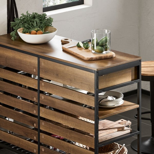 Küchenwagen mit Holzplatte, Regalen und Schublade zur Aufbewahrung von Küchenutensilien