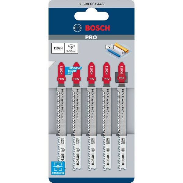 Bosch PRO Plastics PVC clean T102H Stichsägeblatt 100 mm 5-tlg. - 2608667446