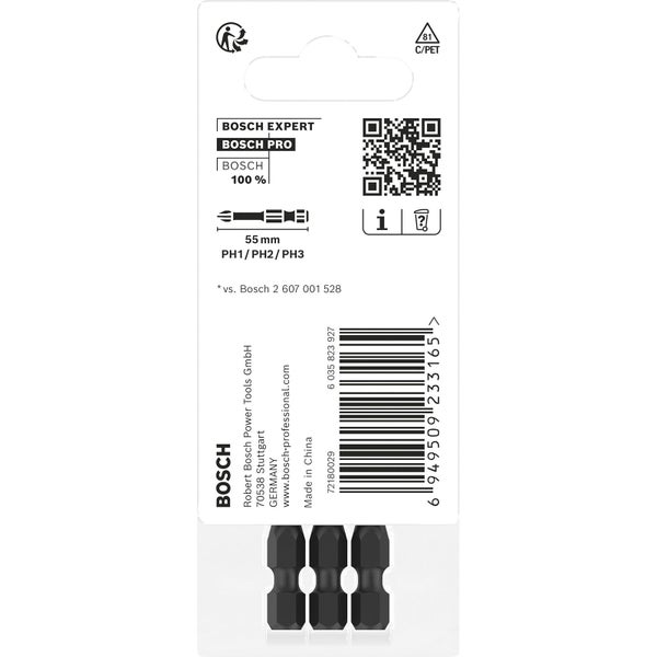 Bosch Expert PH1, PH2 und PH3 Schrauberbits, 55 mm