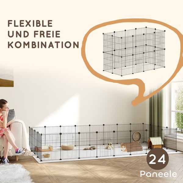PawHut Freigehege für Kaninchen, Kleintiergehege Freilaufgehege, Meerschweinchen Gehege, Kleintiergehege aus Stahl, Gittergehege inkl. Tür, Indoor, 120 x 60 x 80 cm, Schwarz
