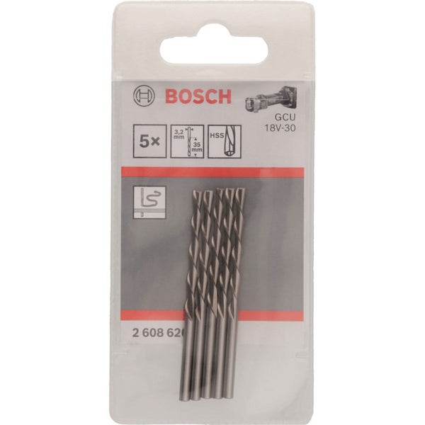 Bosch Logo, 5er Pack HSS-Bohrer, 3,2 mm Durchmesser, 35 mm Länge