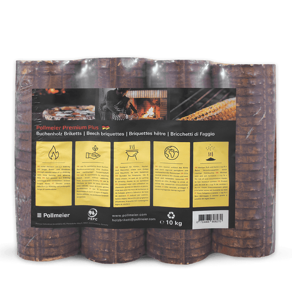 Pollmeier Premium Plus Buchenholz Briketts 10kg x 96 Gebinde 960kg Palette