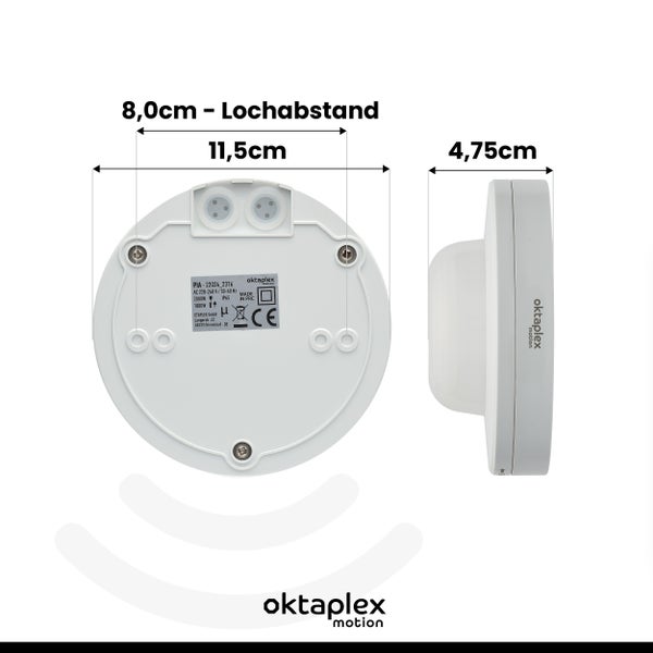 Oktaplex Pia 360° Präsenzmelder weiß IP65 für Außen & Innen 230V Aufputz