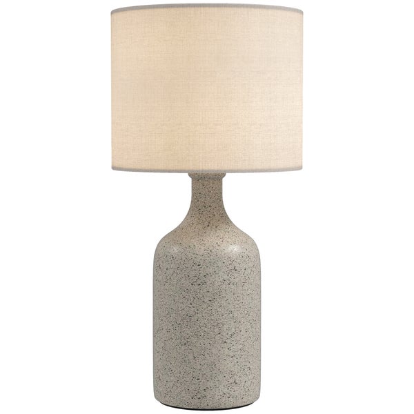 Tischleuchte mit zylindrischem Lampenschirm und strukturiertem Sockel