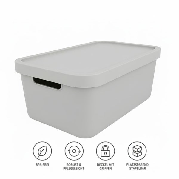 Aufbewahrungsbox aus Kunststoff mit Deckel und Griffen