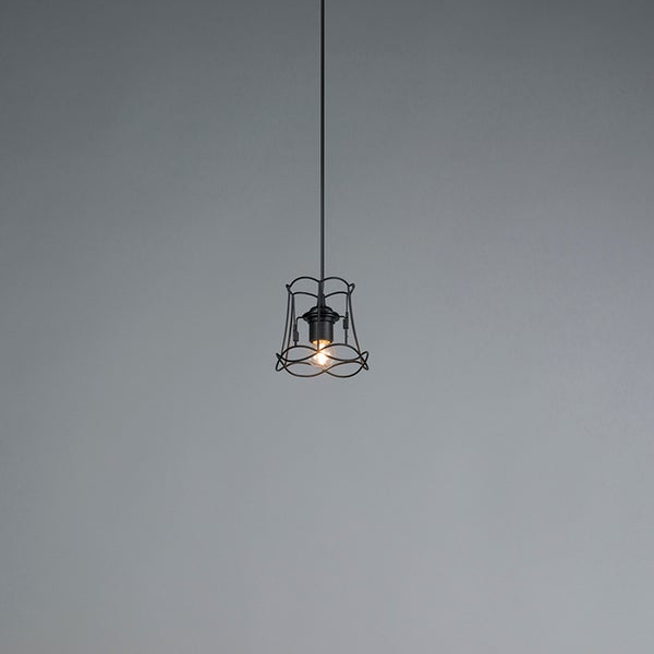 Schwarze Hängelampe mit dekorativem Käfig