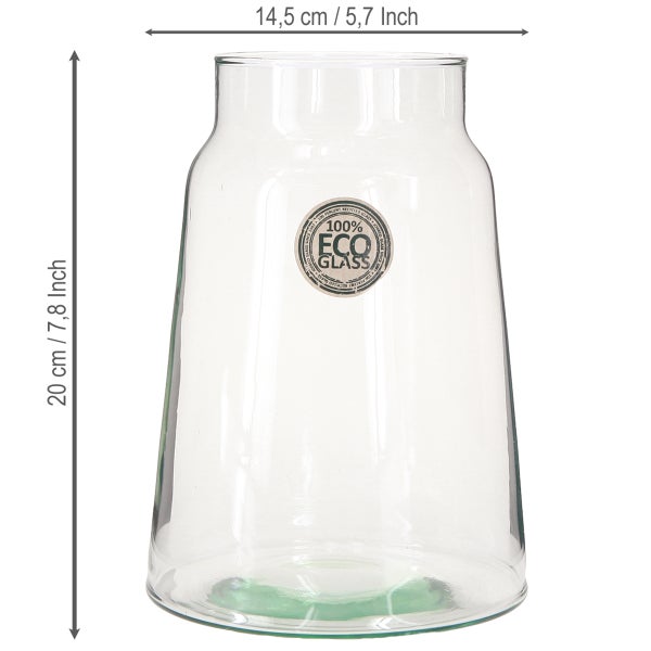 Vase aus 100 Prozent recyceltem Glas, Höhe 20 Zentimeter, Durchmesser 14,5 Zentimeter