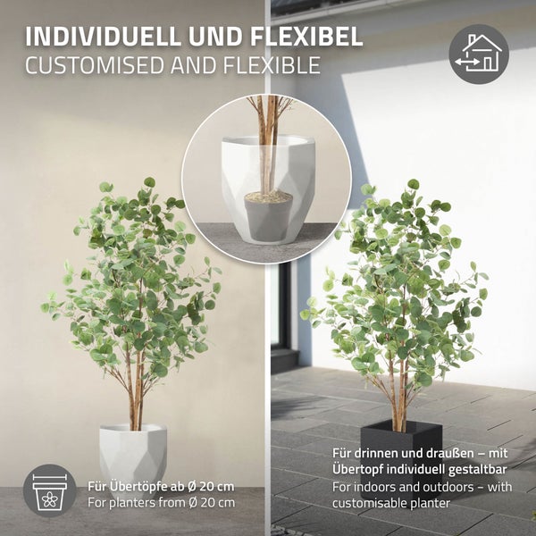 ML-Design Künstliche Eukalyptus 150 cm, Künstliche Pflanzen groß, Kunstpflanze mit Naturholzstamm, Fake Plastikpflanzen im Topf, Deko für Drinnen und Draußen, Kunstbaum wie echt für Wohnzimmer Büro