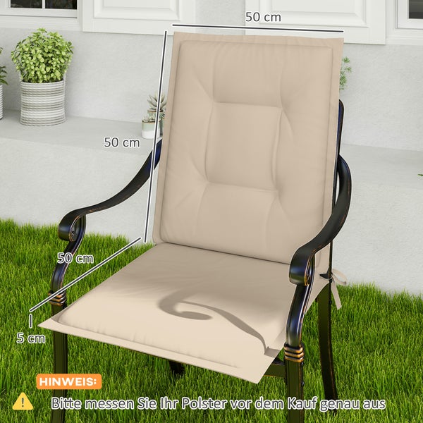 Outsunny 4er Set Sitzkissen 108 x 50 x 5 cm Stuhlkissen mit Bändern, Outdoor Indoor Sitzauflage, Sitzpolster, Bankpolster für Gartenmöbel, Sitzsthul, Essstuhl, Beige