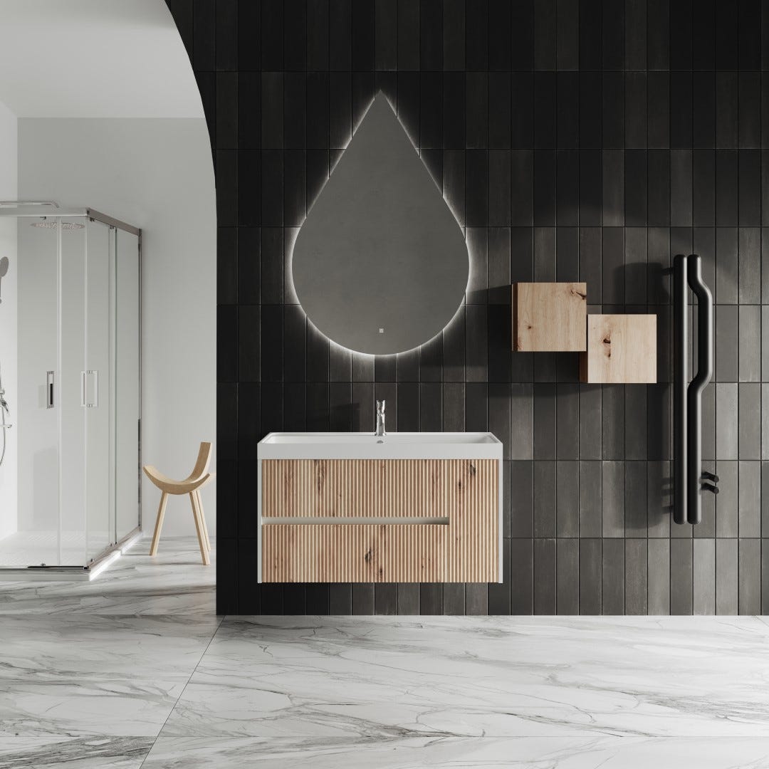 Möbelset für das Badezimmer in goldeiche geriffelt - 100cm | Cortina