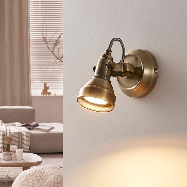 Lindby Wandleuchte, Wandlampe Innen Perseas (Retro Vintage Antik) in Bronze aus Metall (1 flammig GU10) - Wandstrahler Wandbeleuchtung Schlafzimmer / Wohnzimmer Wohnzimmerleuchte