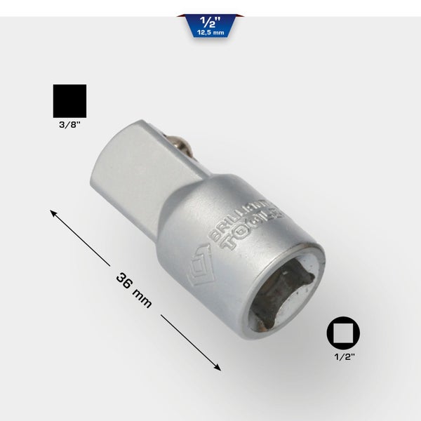 Brilliant Tools Adapter mit 3/8-Zoll-Antrieb auf 1/2-Zoll-Abtrieb, circa 36 mm lang