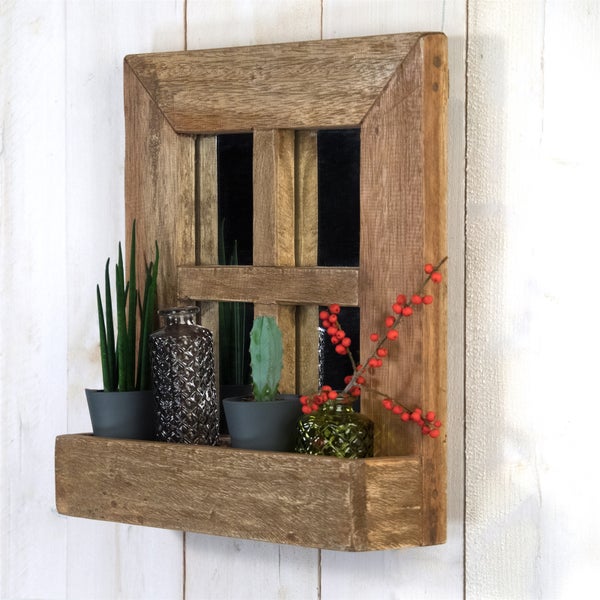 Wandspiegel Vintago 40x36 cm, Mahagoni Holz, mit Ablage naturfarben