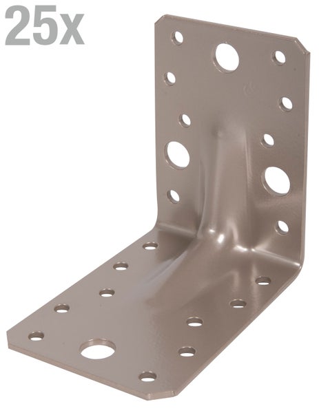 Set von 25 Schwerlastwinkeln aus Metall mit Verstärkung und Lochbild zur Holzverbindung