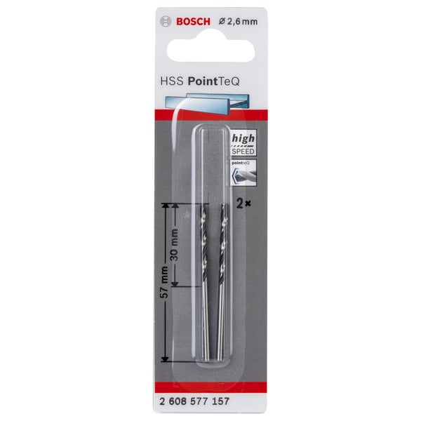 Bosch Logo, 2,6 mm Durchmesser, HSS PointTeQ Bohrer Set, 2 Stück