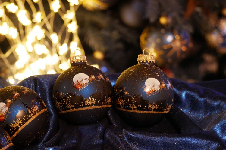 Midnight before Christmas 4 Pcs Decorated 7cm, 4 Stck., Weihnachtsbaumkugeln, Christbaumschmuck, Weihnachtsbaumanhänger