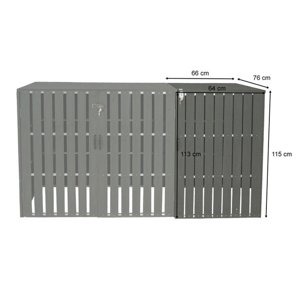 Mülltonnenbox mit Schloss und Größenangaben