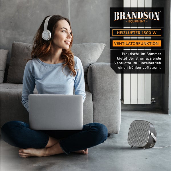 Brandson Heizlüfter 1500W, Keramik-Heizlüfter, energiesparend, leise, Überhitzungsschutz, Automatische Abschaltung, Umkippschutz, 2 Heizstufen
