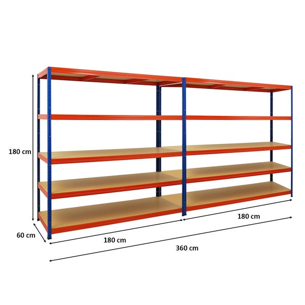 PROREGAL Mega Deal 2x Schwerlastregal Giant Elephant HxBxT 180 x 180 x 60cm Fachlast 200kg Blau-Orange