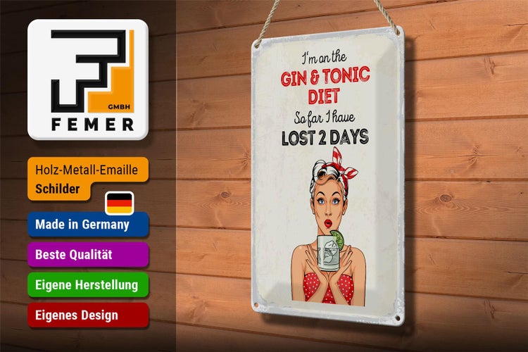 Blechschild Spruch I`m on the Gin & Tonic Diet rot 20x30cm