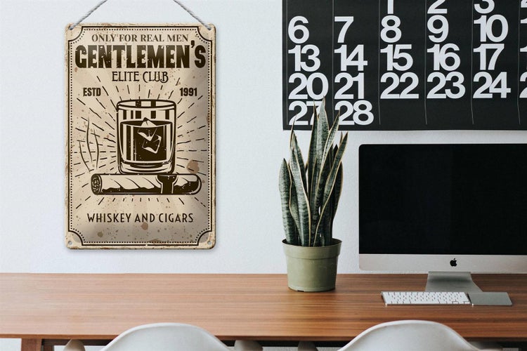 Blechschild Spruch Whiskey Cigars elite club real men 20x30cm