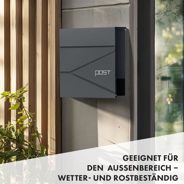 FLOORDIREKT Briefkasten Armand - Stahl Wandbriefkasten mit Zeitungsfach und C4-Einwurfklappe