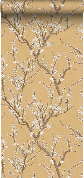 Sanders und Sanders Tapete Blüte Ockergelb und Weiß - 53 cm x 10 m - 640176