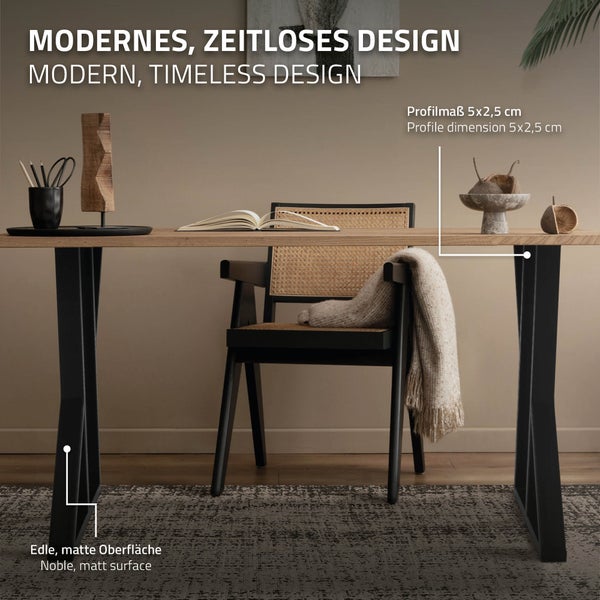 ML-Design 2 Stück Tischbeine 50xH71cm, Tischkufen X-Form, aus Stahl pulverbeschichtet, Schwarz, Industriedesign, Kufengestell für Esstisch/Schreibtisch, Tischgestell, Metall Möbelfüße für DIY-Projekte