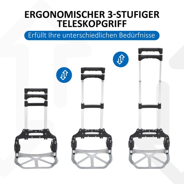 HOMCOM Alu Sackkarre Transportkarre klappbar Handkarre Stapelkarre Aluminium max. 70 kg belastbar