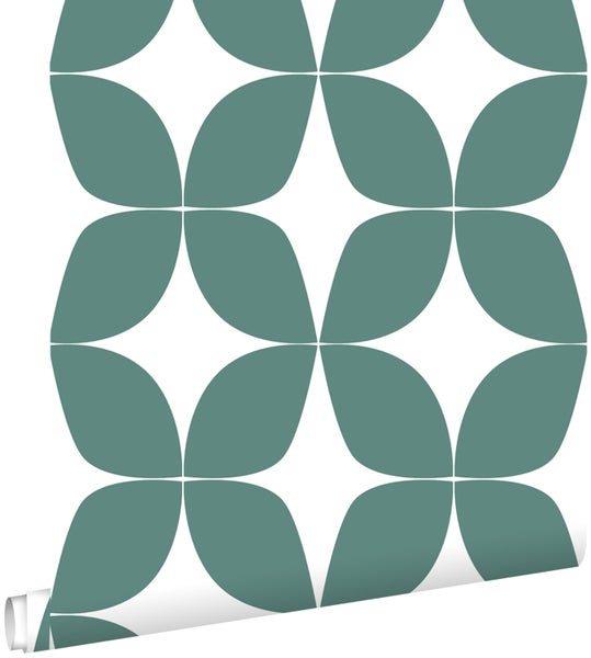 ESTAhome Tapete grafisches Motiv Seegrün und Weiß - 53 cm x 10.05 m - 139099