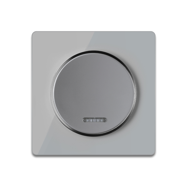 Quadratischer Dimmer-Drehknopf mit quadratischem Rahmen und Kontrollleuchte.