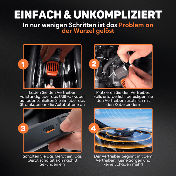 Vulpes Goods Marderschreck Auto - Marderabwehr Ultraschall & Blitzlicht - Marderschutz - 12V Auto, USB - 2 Stück