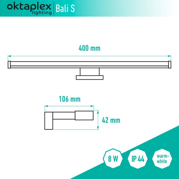 Spiegelleuchte 3000K warmweiß 5W IP44 schwarz 30cm Schranklampe 320Lm als Aufbauleuchte oder Klemmleuchte