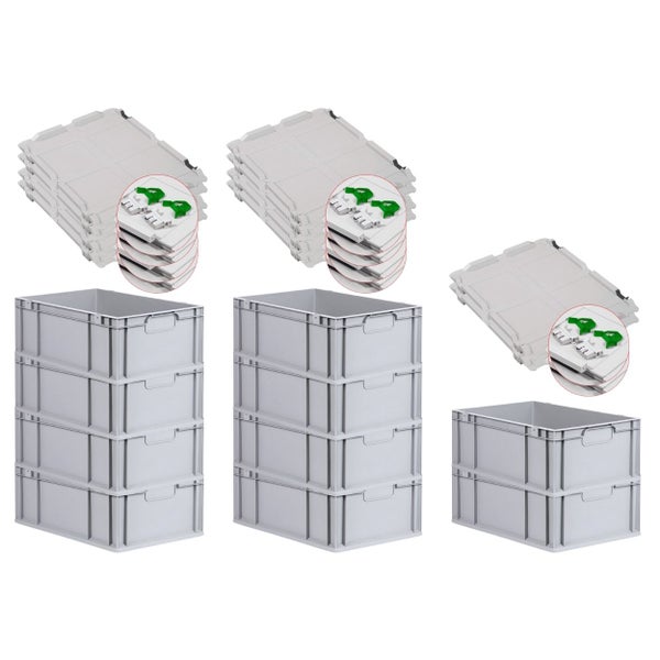 PROREGAL Spar Set 10x Eurobox Nextgen Economy Mit Scharnierdeckel & Grünen Schiebeschnappverschlüssen Griffe Geschlossen HxBxT 22 x 40 x 60 cm