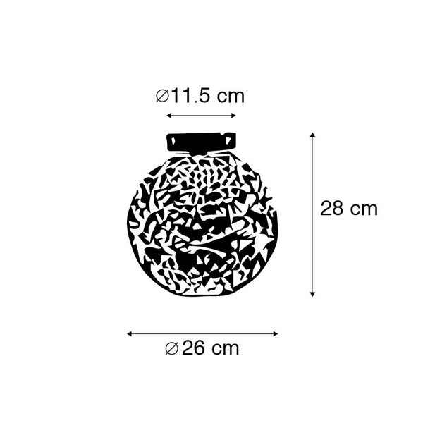 Abmessungen der Außenleuchte: 28 cm Höhe, 26 cm Durchmesser, 11,5 cm Lampenfassung Durchmesser.