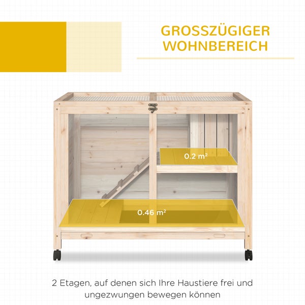 Geräumiges Kleintiergehege aus Holz mit zwei Ebenen