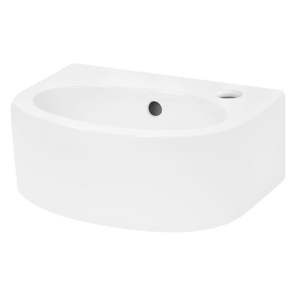ECD Germany Waschbecken Keramik Weiß 355x255x130 mm, Hahnloch rechts, inkl. Ablaufgarnitur, Abgerundete Aufsatzbecken Aufsatzwaschbecken Aufsatzwaschtisch Badezimmer Waschtisch Waschschale Waschplatz