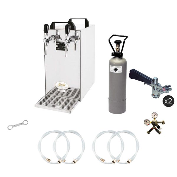 Komplett Set - Zapfanlage, Bierzapfanlage - Kontakt 40 2-leitig Trockenkühler, Durchlaufkühler 50 Liter/h, 5 Liter Adapter, Flach