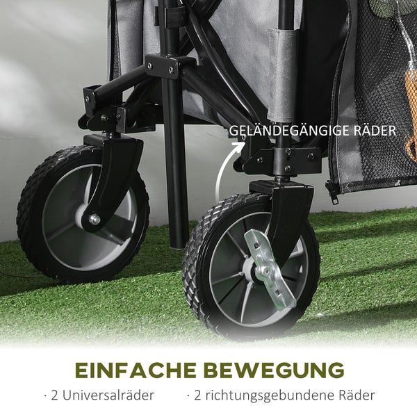 Outsunny Bollerwagen Faltbar, Handwagen mit Räder, Bremsen, Tragetasche, 125L Transportwagen bis 120kg belastbar, XXL Gerätewagen, Gartenwagen Gartenkarre für Strand Camping Einkaufen, Dunkelgrau