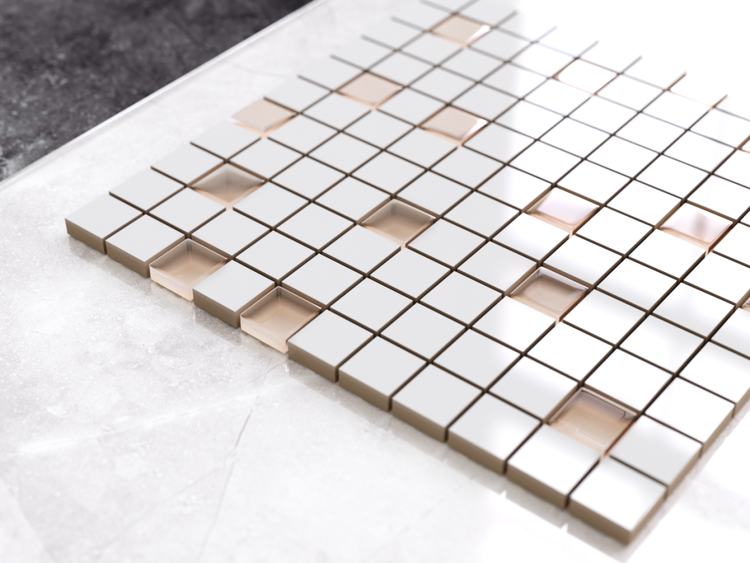 Quadratische Mosaikfliesen aus Keramik und Glas