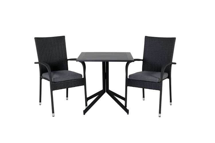 Way Gartenset Tisch 70x70cm und 2 Stühle Anna schwarz. 70 X 70 X 72 cm