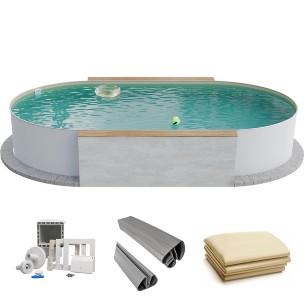 Ovaler Pool mit Zubehör wie Poolfolie, Abdeckung und Filteranlage