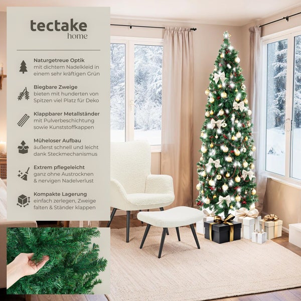 Tectake Home künstlicher Weihnachtsbaum mit dichtem Nadelkleid, biegsamen Zweigen und klappbarem Metallständer für eine einfache Montage im Wohnraum.