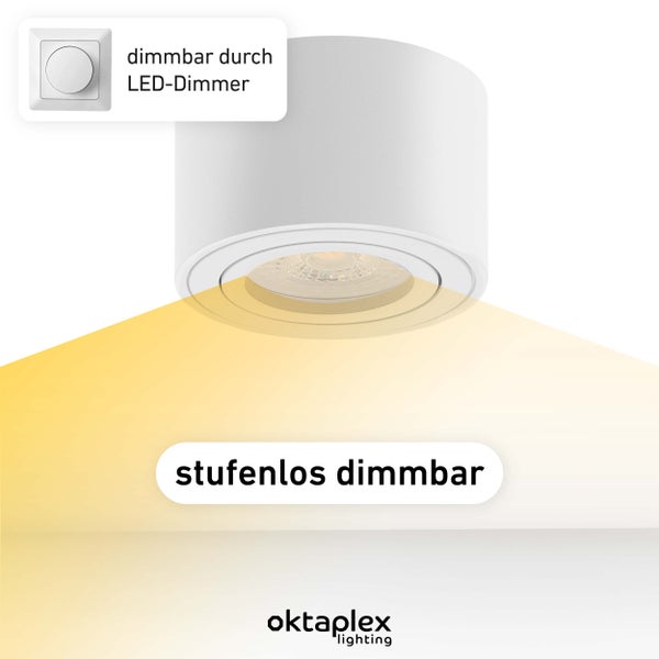 Oktaplex Lighting 6 Stück Aufbauspot Lile Weiß - inkl. LED Modul dimmbar 4,8W 230V 2700K warmweiß - Aufputz Aufbaustrahler Aluminium schwenkbar