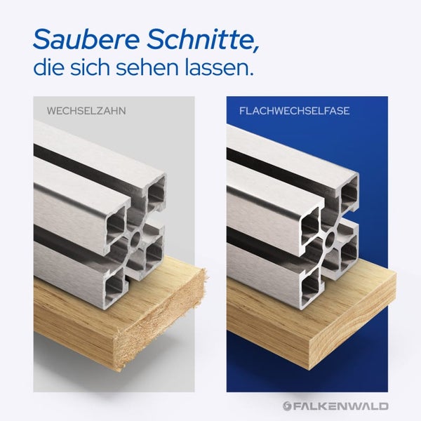 FALKENWALD ® Sägeblatt 250x30 80 Zähne - Ideal für Holz, Metall & Alu - Multi Kreissägeblatt 250x30 - Kompatibel mit Gehrungssäge & Tischkreissäge von Bosch & Metabo - 250x30
